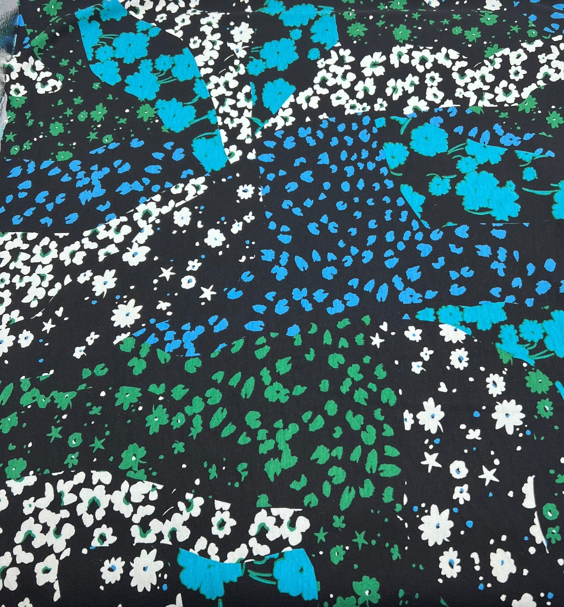 Blue Green Animal Mix Print Heavy Viscose Elastane 4 Way Stretch Fabric - T9 Fabrics